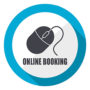 Online booking blue flat design web icon