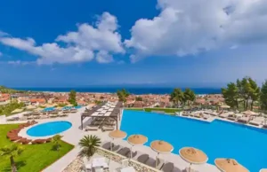 Taxi transfer route from Thessaloniki airport to Alia Palace in Pefkohori in Halkidiki