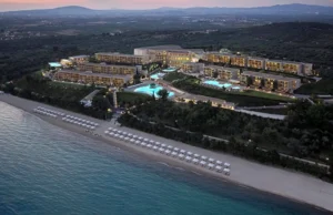 Taxi transfer route from Thessaloniki airport to Icos Oceania in Nea Moudania Halkidiki