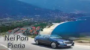 Taxi transfer route from Thessaloniki airport to Evilion Hotel Neoi Poroi